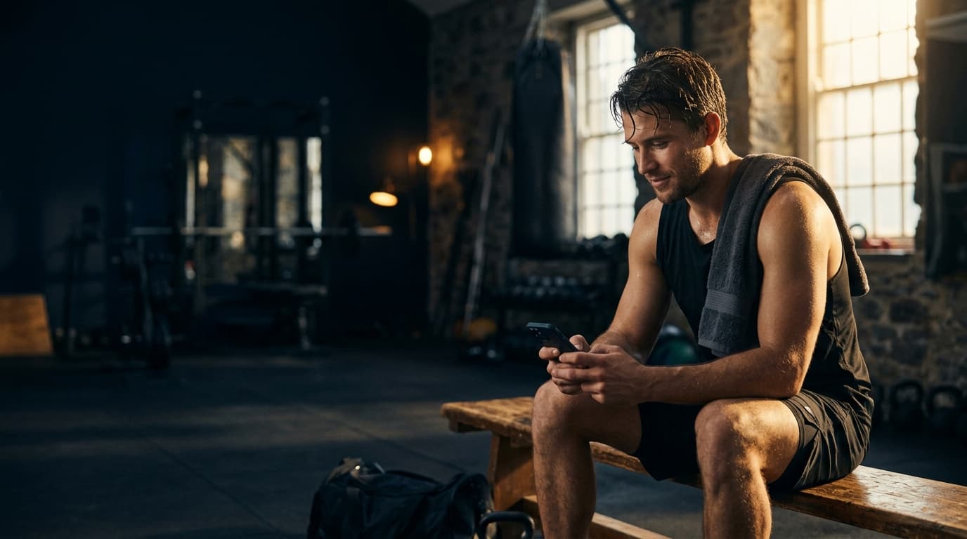 An athlete checking their phone after training
